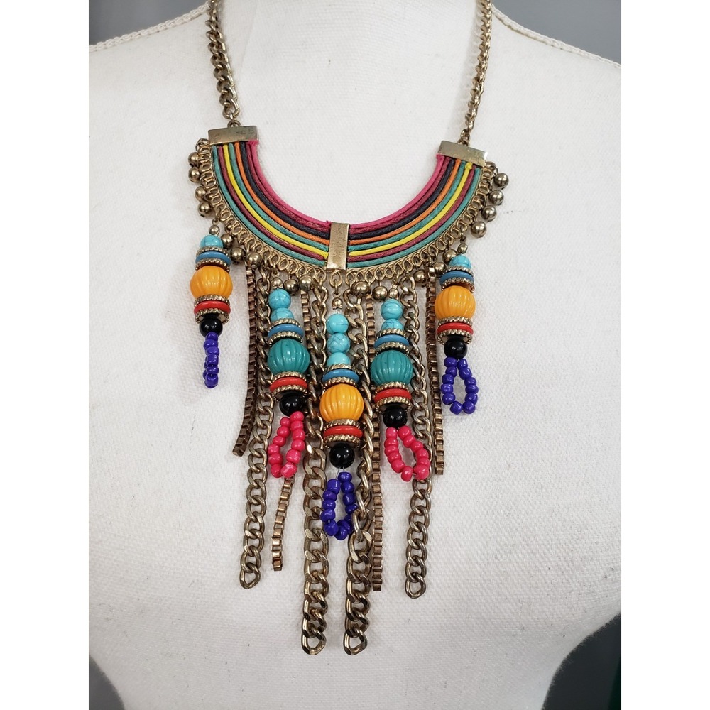 TRIBAL FASHION NECKLACE BIB STATEMENT RAINBOW CRESCENT MOON HIPPIE NECKLACE BOHO